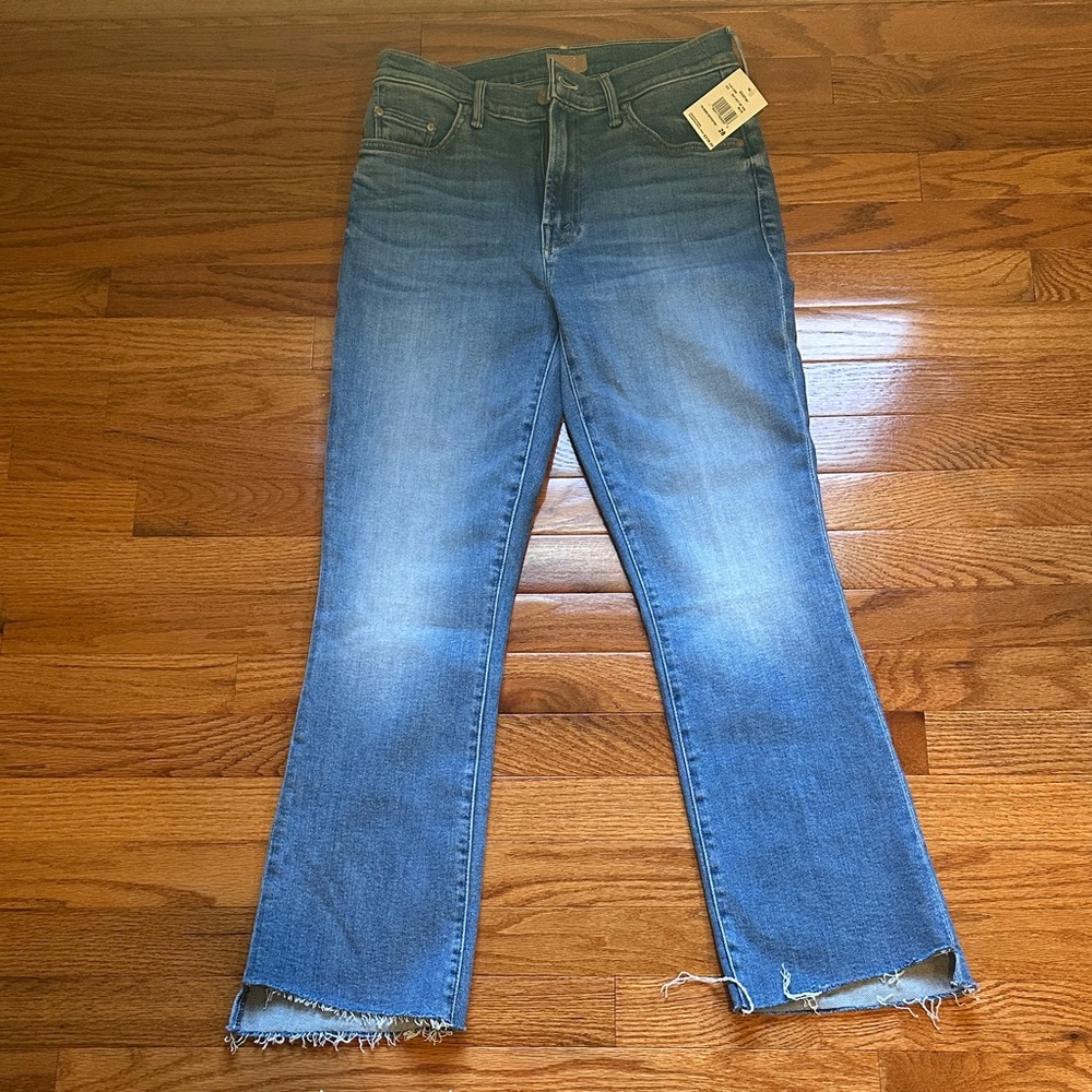 NWT Brand New MOTHER The Insider Cropped Step Fray Ankle Cropped Blue Jeans
